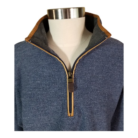 ORVIS Sporting Rugged Men's 1/4 Zip Blue Shirt Leather Elbow Mock Neck Sz Lg - Picture 3 of 11